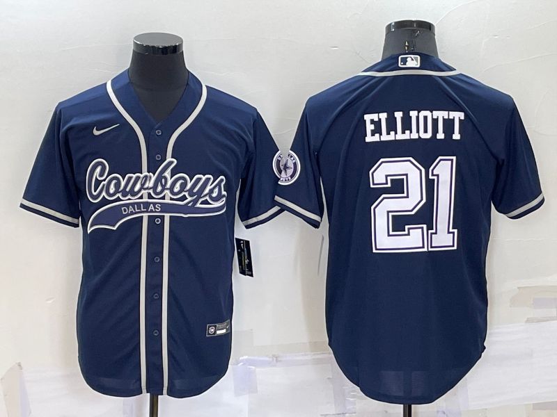 Men Dallas Cowboys 21 Elliott Blue Nike Co branded NFL Jersey